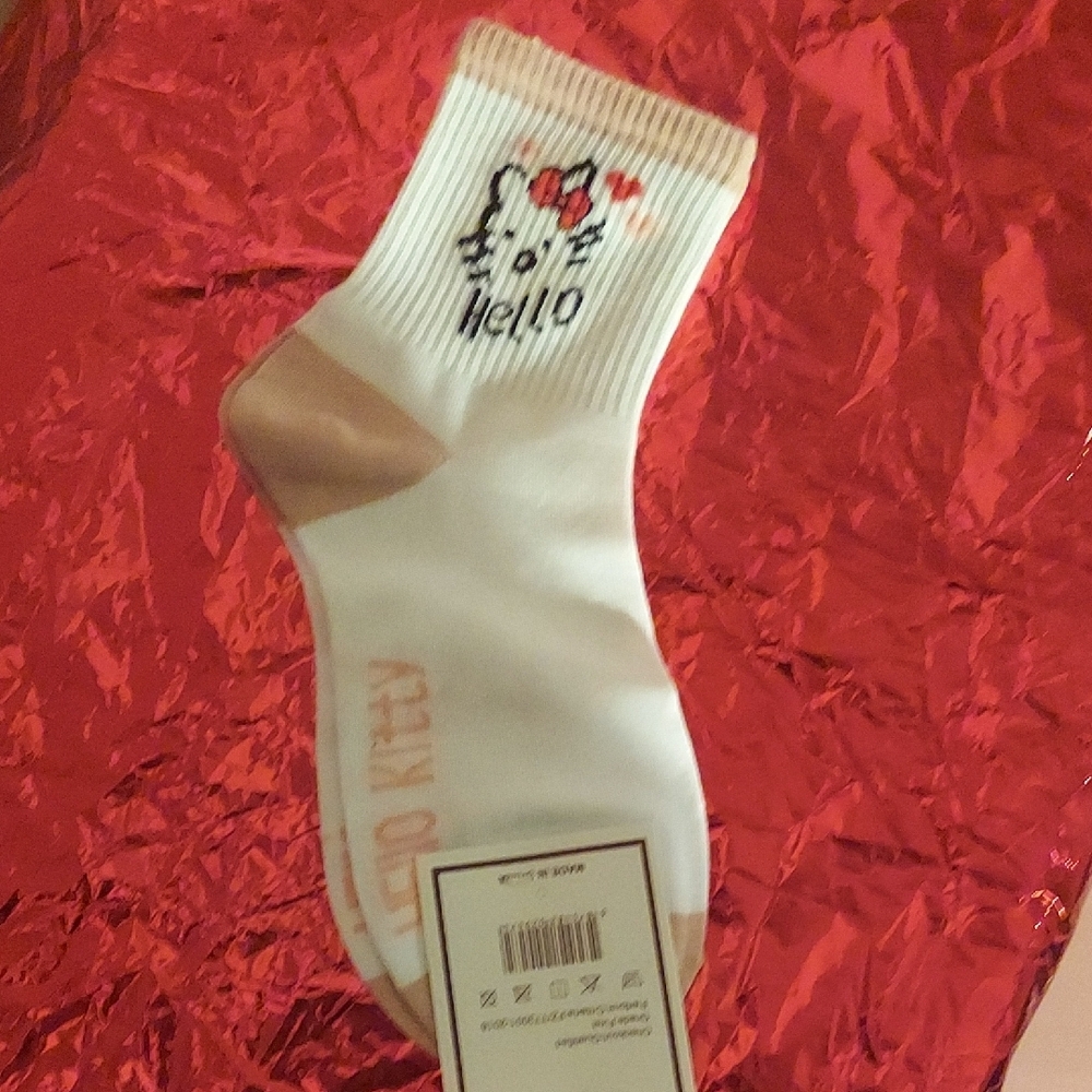 Fashion Pink Hello KITTY Socks with Ribbed Cuff